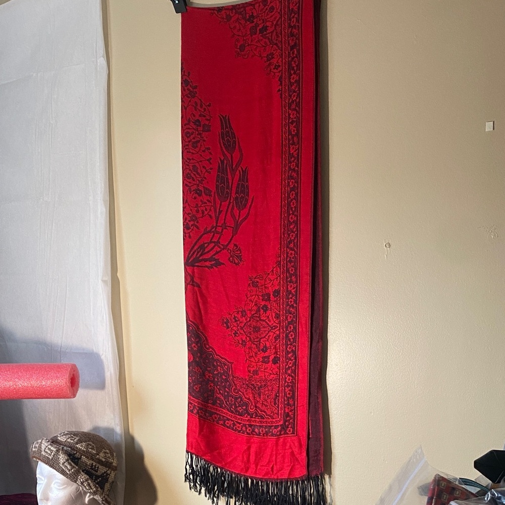 Pashmina Scarlet and Ebony Floral Wrap